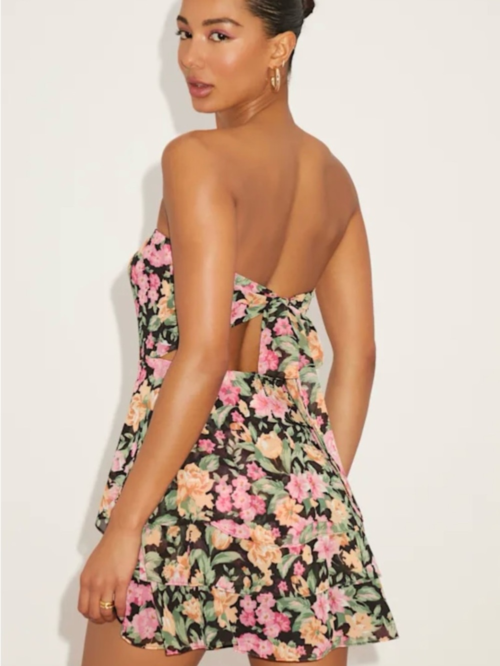 Lulu's Black Floral Tiered Dress with Pink & Yellow Blooms - Picture 5 of 9